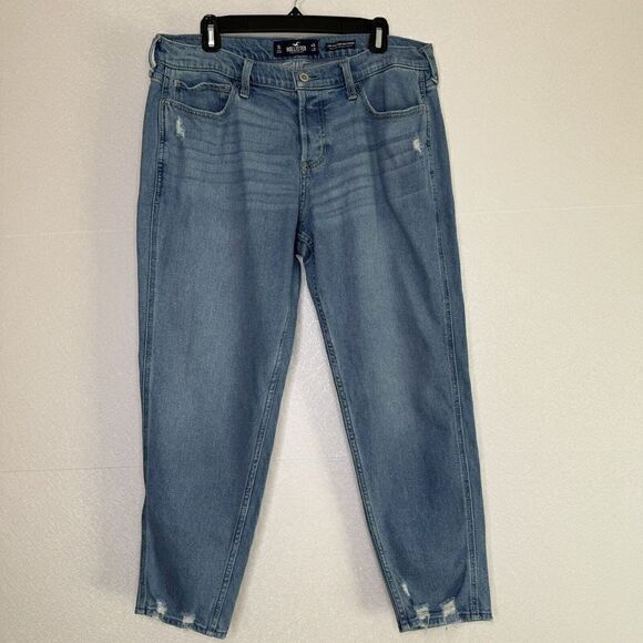 Hollister Low Rise Crop Boyfriend  Distressed Jeans 32 - Picture 1 of 4
